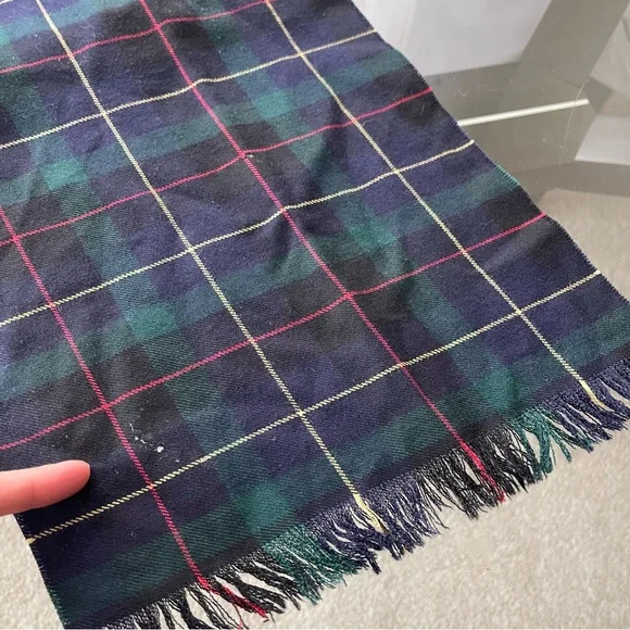 Vintage Tartan Plaid 100% Wool Scarf Avoca Handweavers Ireland 10.5 x 60.5 Green - Picture 3 of 6